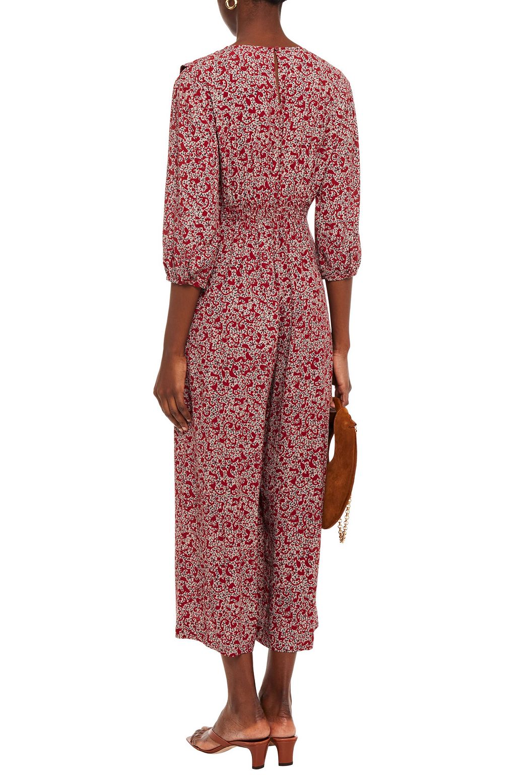 BA&SH Carmin cropped ruffled printed crepe jumpsuit