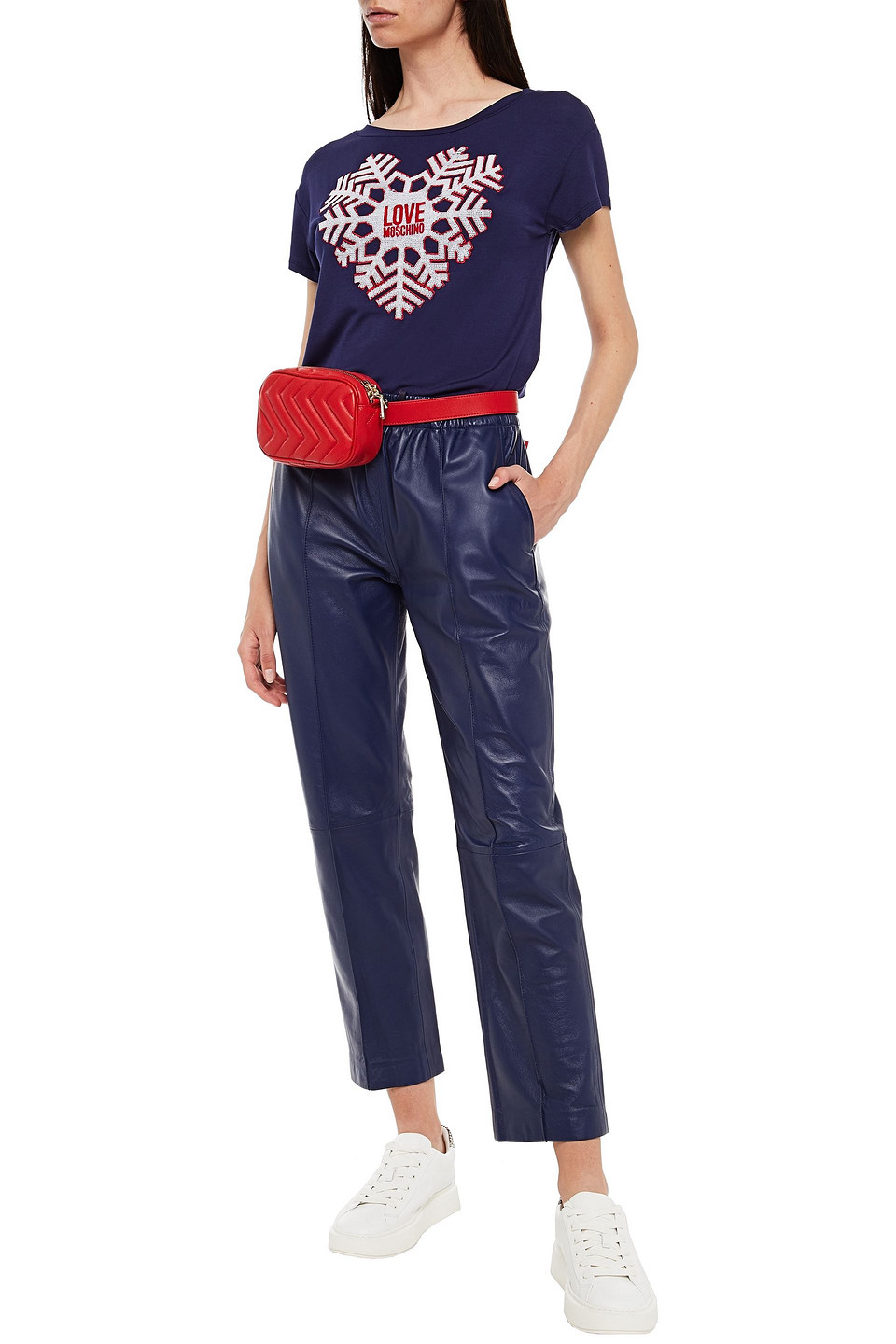 Love Moschino Embellished Stretch-modal Jersey T-shirt In Blue