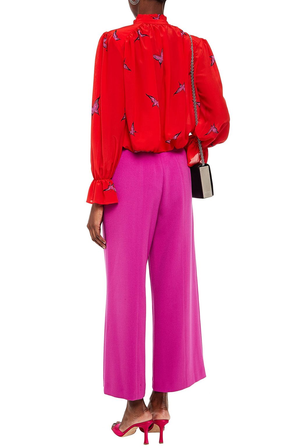 MSGM Pussy-bow printed silk crepe de chine blouse