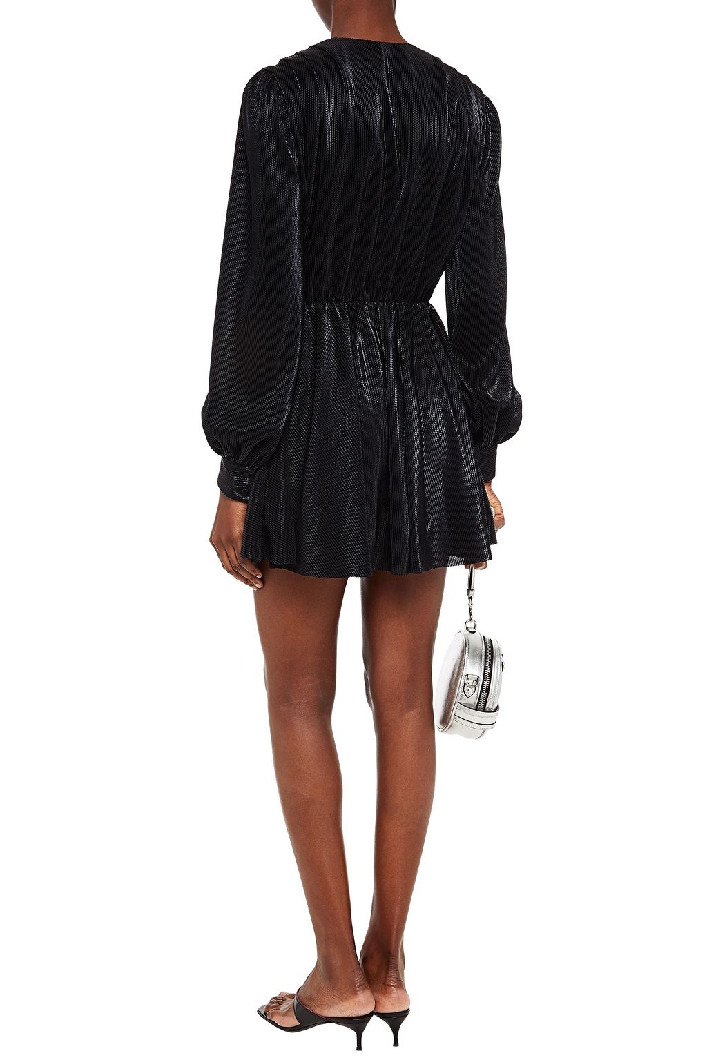 MSGM Wrap-effect coated plissé stretch-jersey mini dress