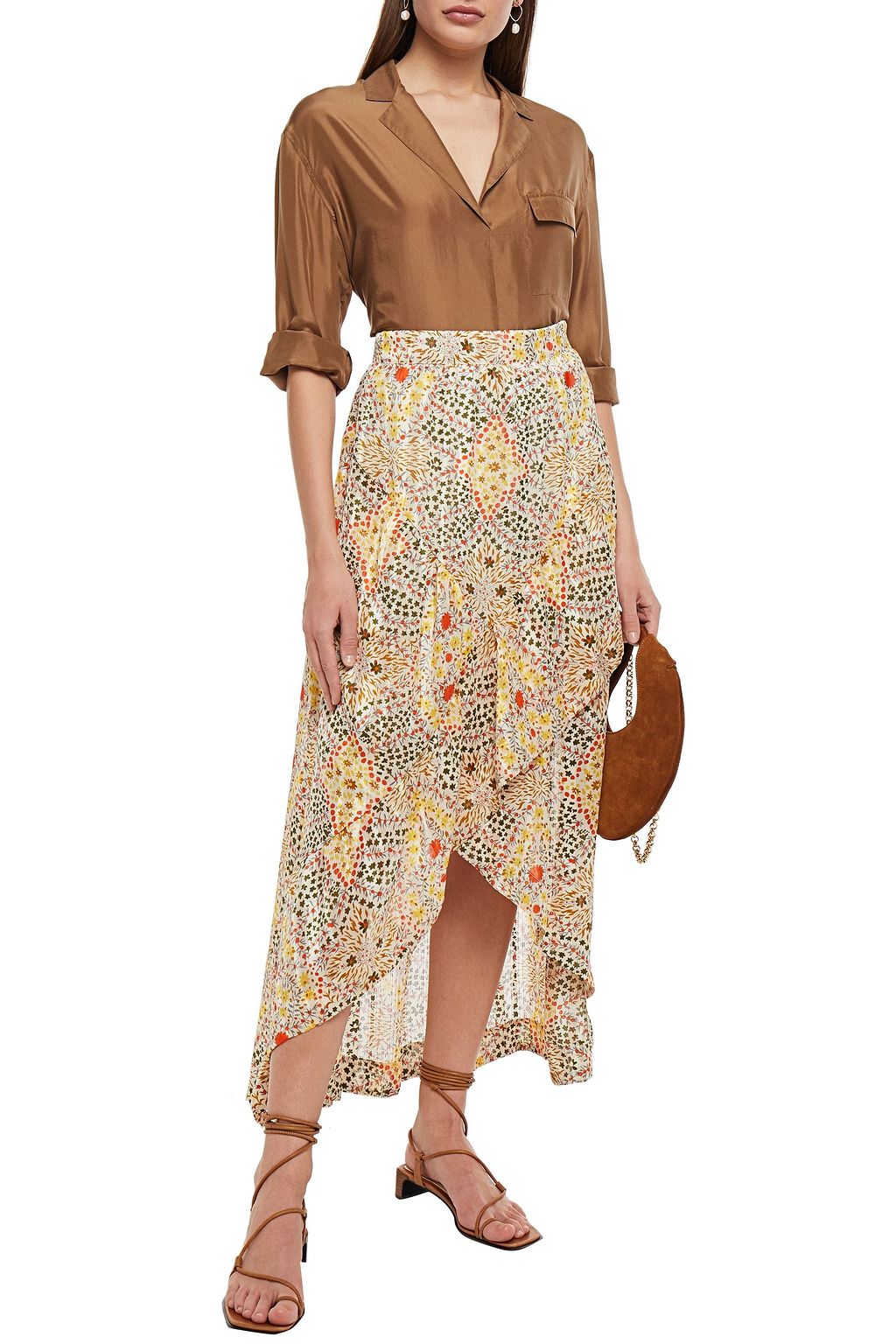 BA&SH Hall wrap-effect floral-print jacquard midi skirt