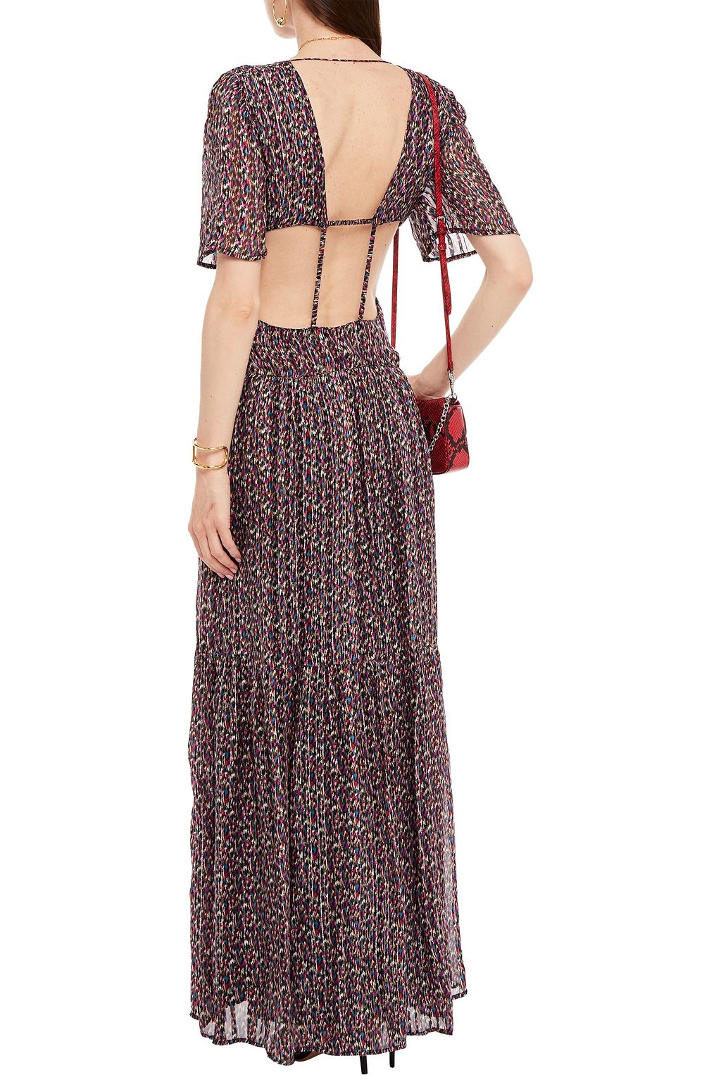 BA&SH Divine open-back metallic printed chiffon maxi dress