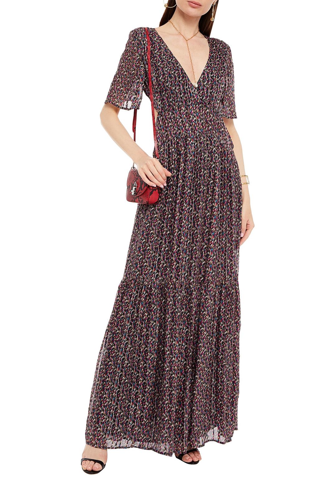 BA&SH Divine open-back metallic printed chiffon maxi dress