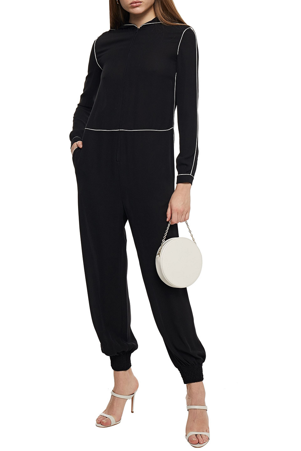 Valentino Silk Crepe De Chine Hooded Jumpsuit In Black