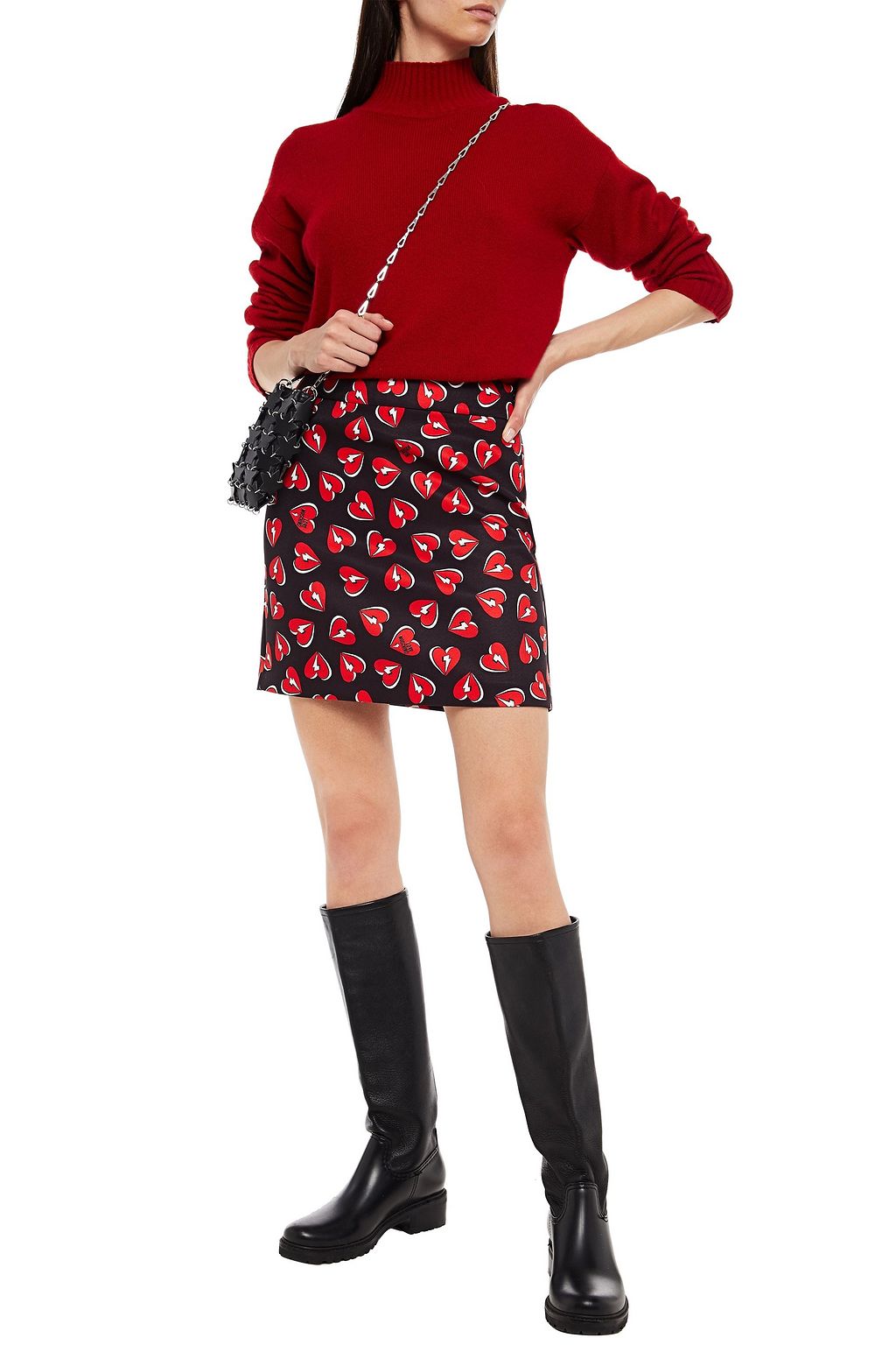 LOVE MOSCHINO Printed stretch-crepe mini skirt