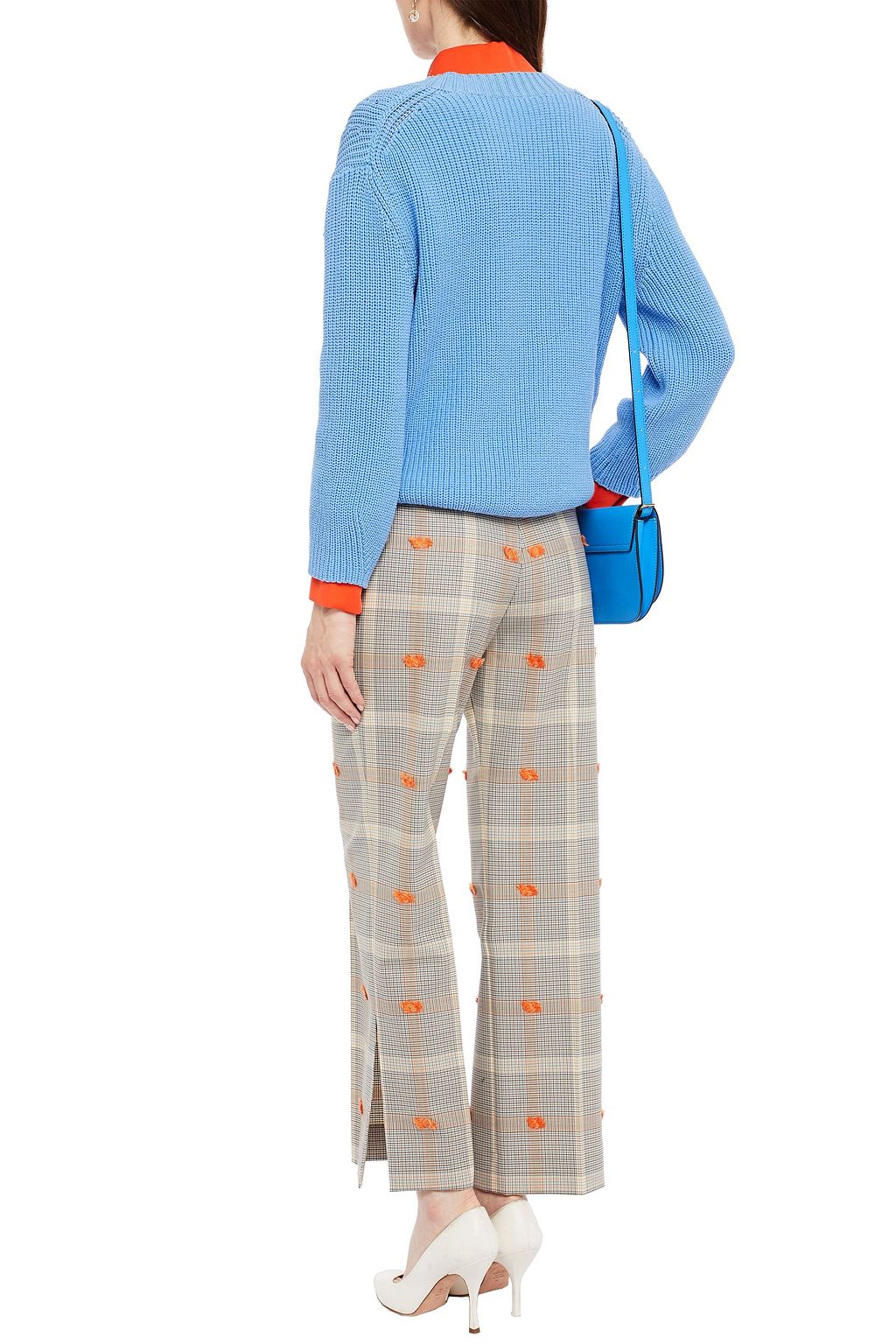 NINA RICCI Embroidered Prince of Wales checked wool-blend straight-leg pants