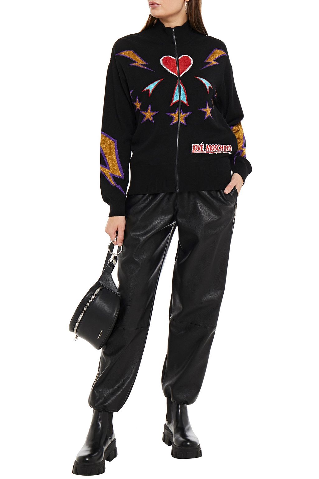 LOVE MOSCHINO Metallic intarsia-knit cardigan