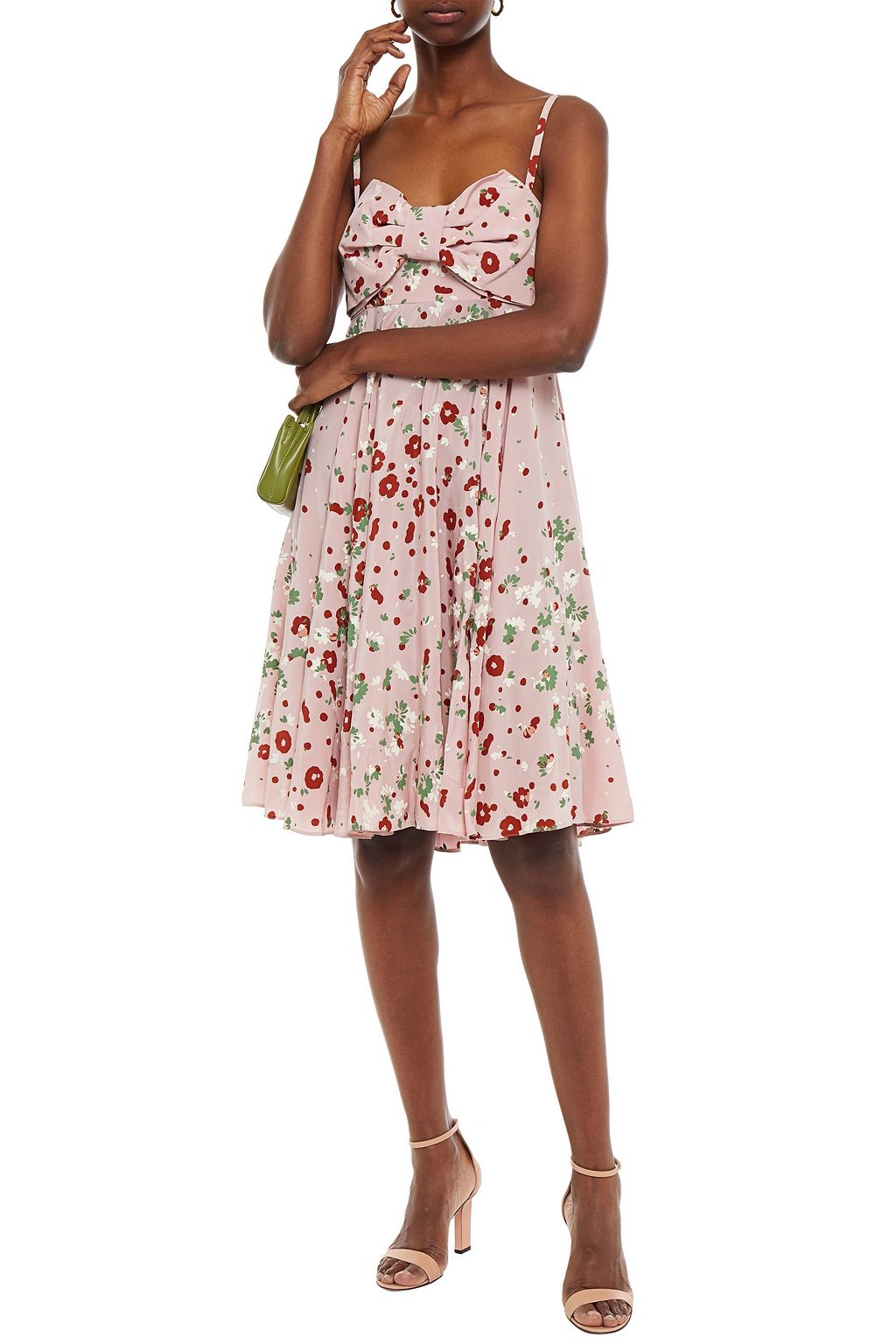 VALENTINO GARAVANI Bow-embellished floral-print silk crepe de chine dress