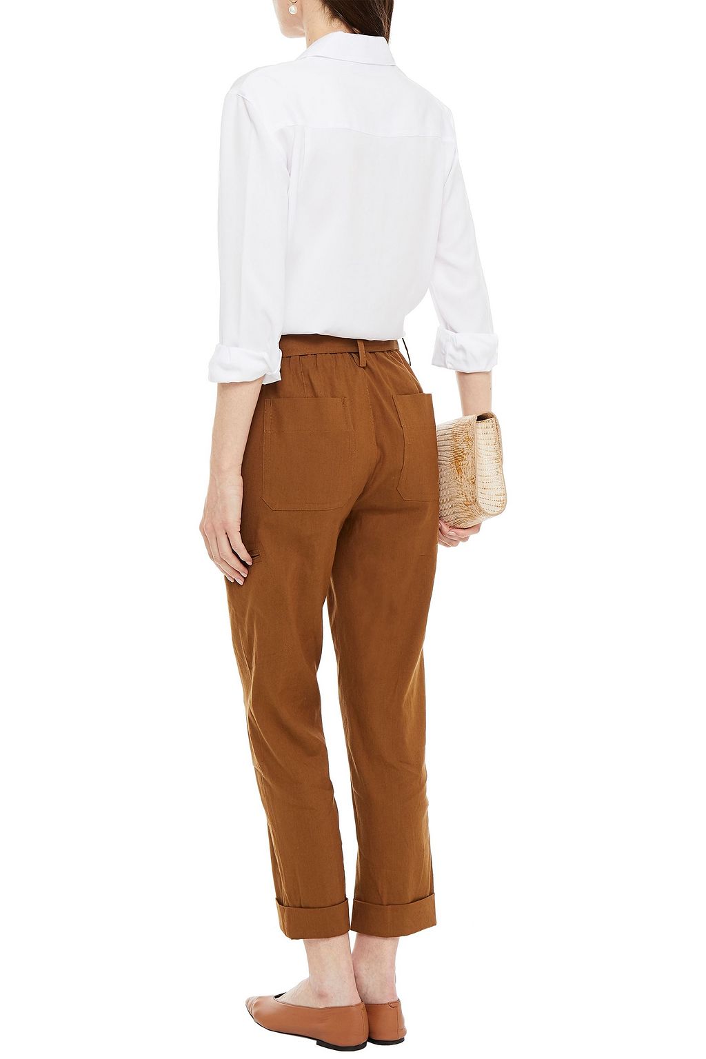 VINCE. Belted linen-blend tapered pants