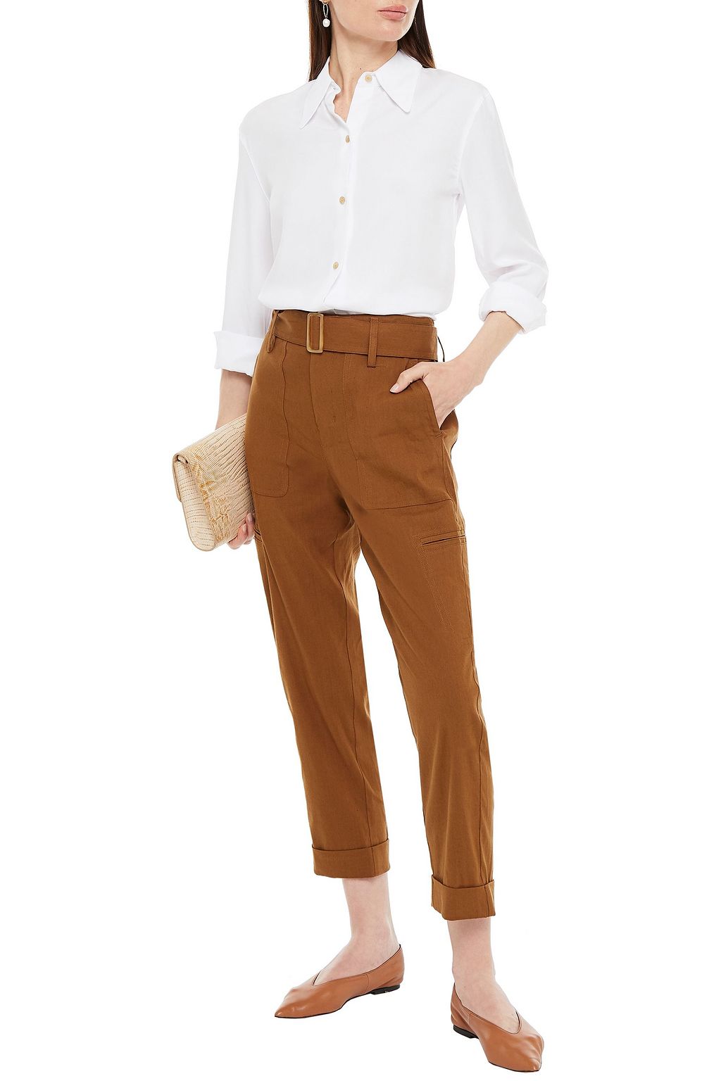VINCE. Belted linen-blend tapered pants