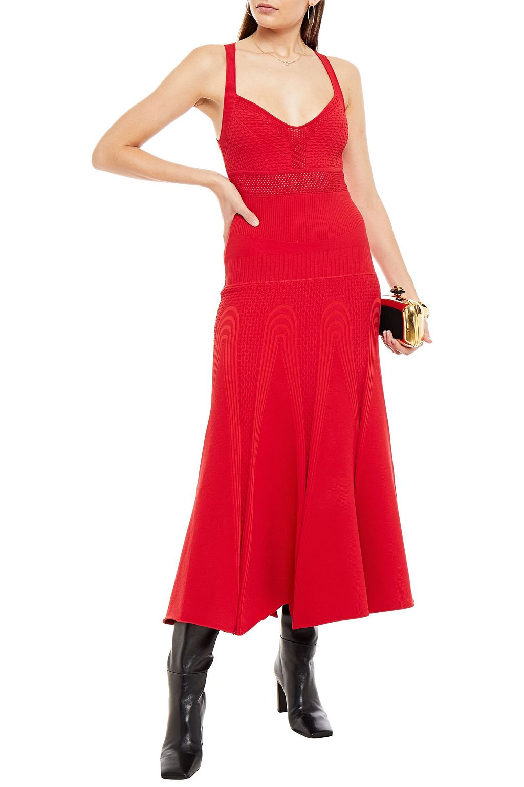 VALENTINO GARAVANI Pointelle and stretch-knit midi dress
