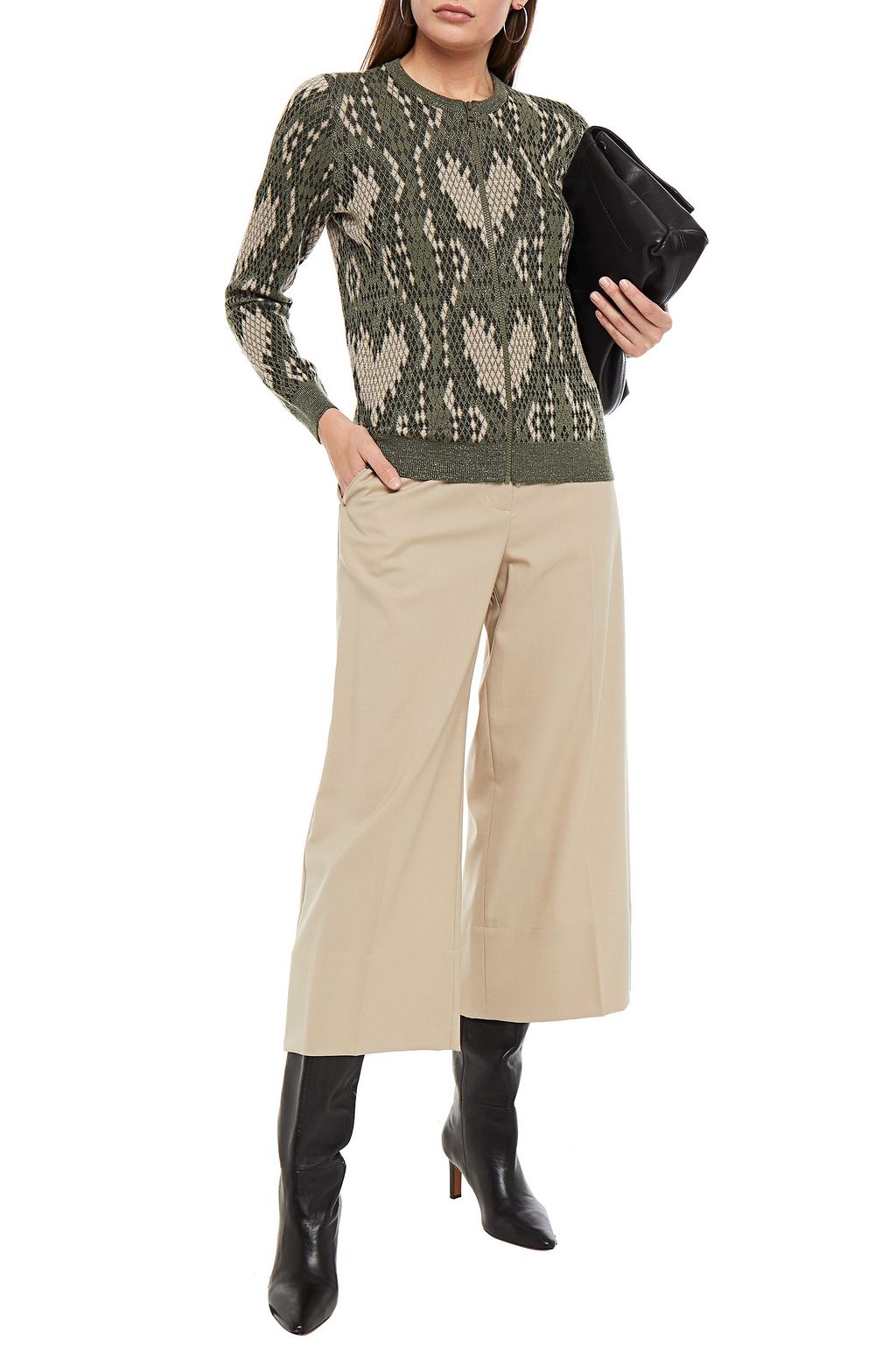 LOVE MOSCHINO Embroidered metallic jacquard-knit jacket