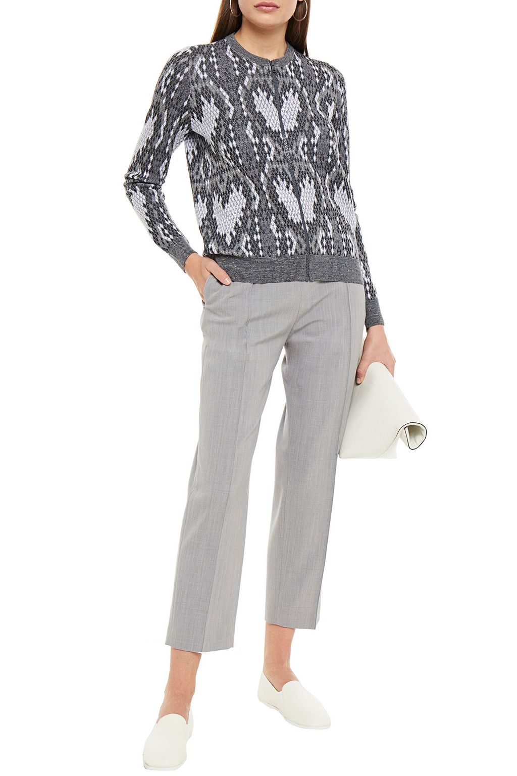 LOVE MOSCHINO Embroidered metallic jacquard-knit jacket