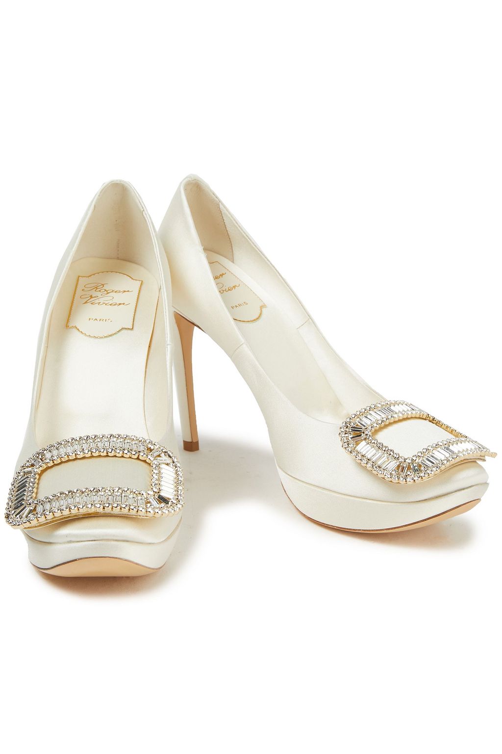 ROGER VIVIER Limelight crystal-embellished satin platform pumps