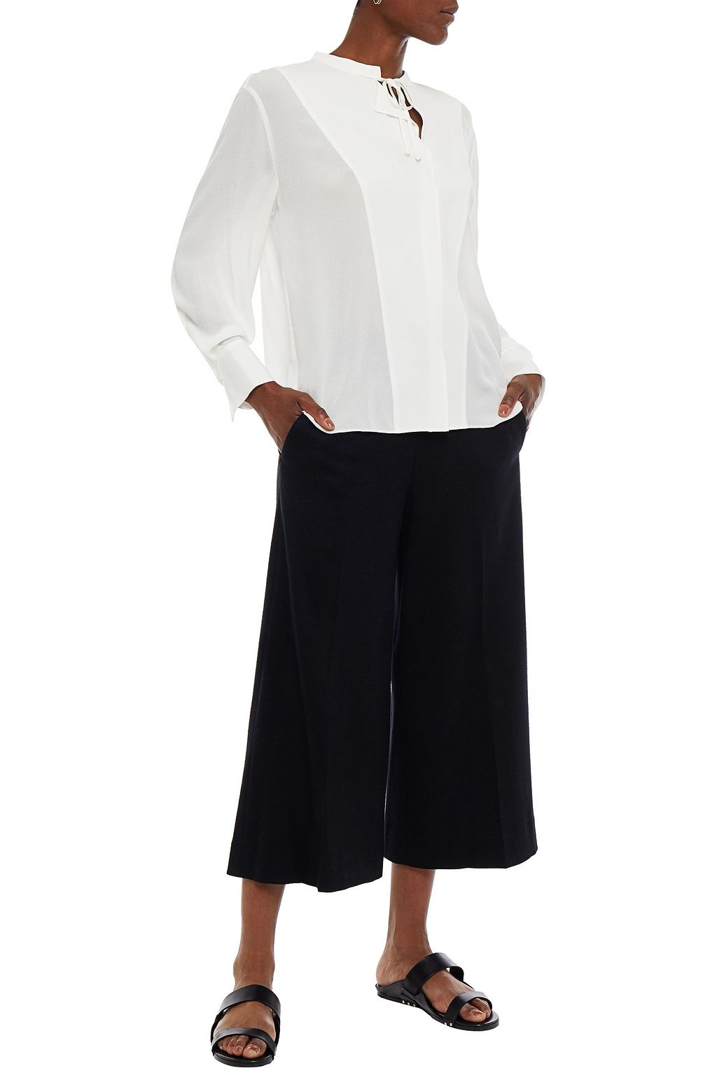 VINCE. Wool-blend felt culottes