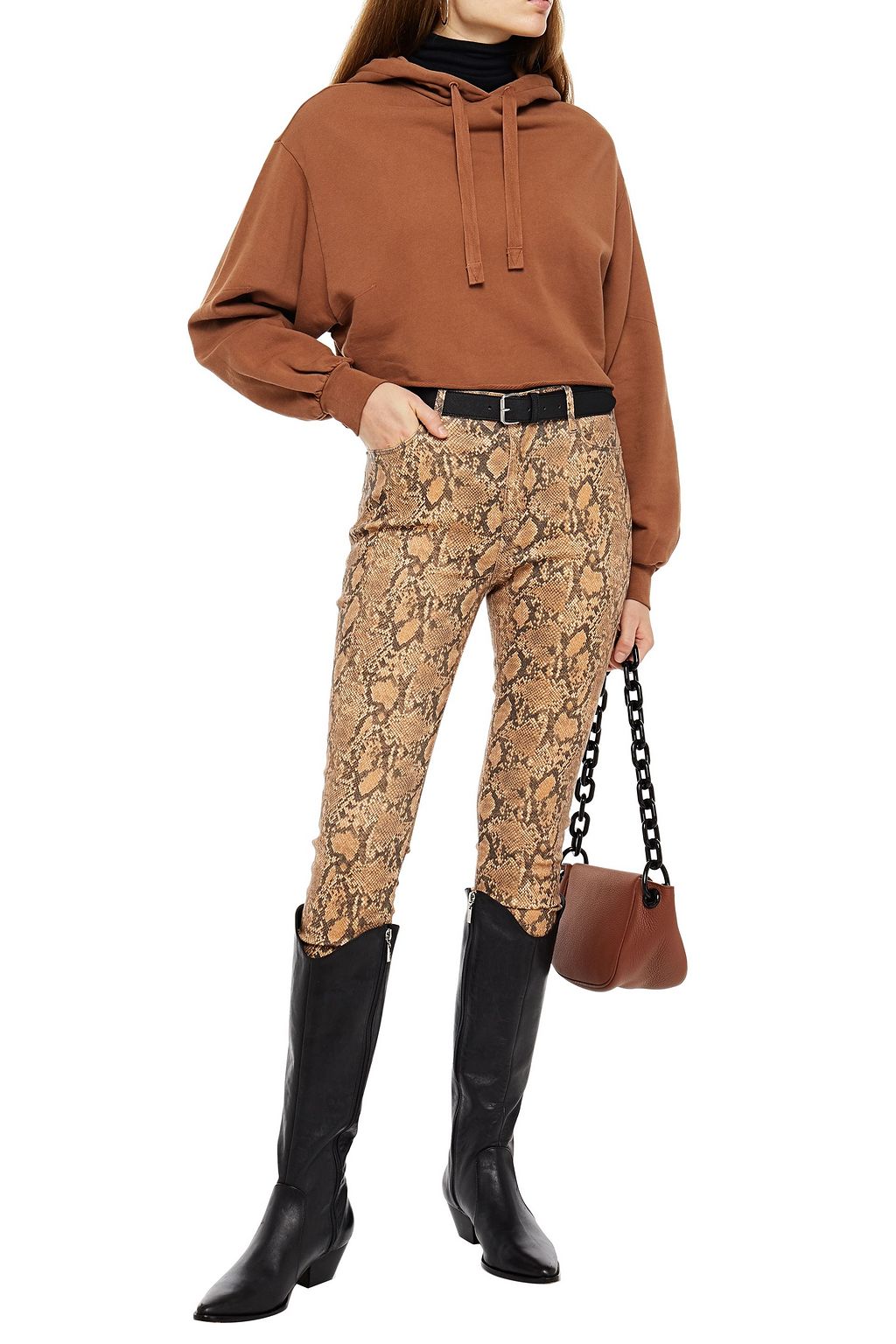 FRAME Easy cropped organic French Pima cotton-terry hoodie