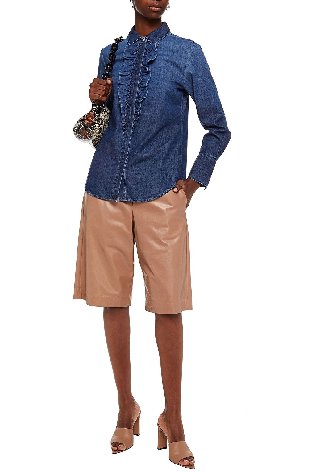 FRAME Ruffled dégradé denim shirt