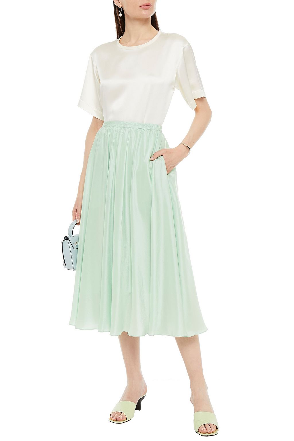 VINCE. Gathered woven midi skirt