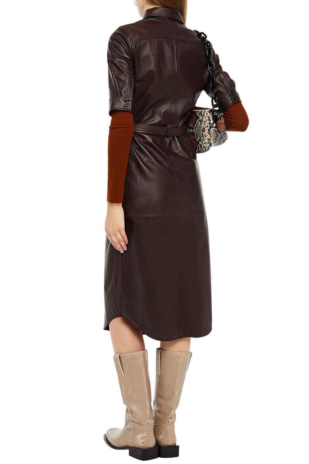 FRAME Belted leather shirt dress