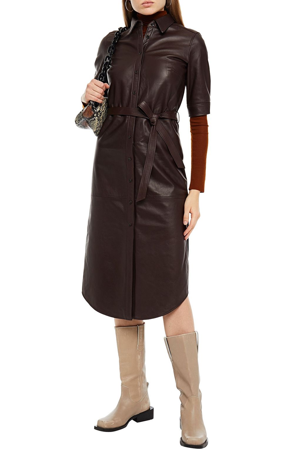 FRAME Belted leather shirt dress