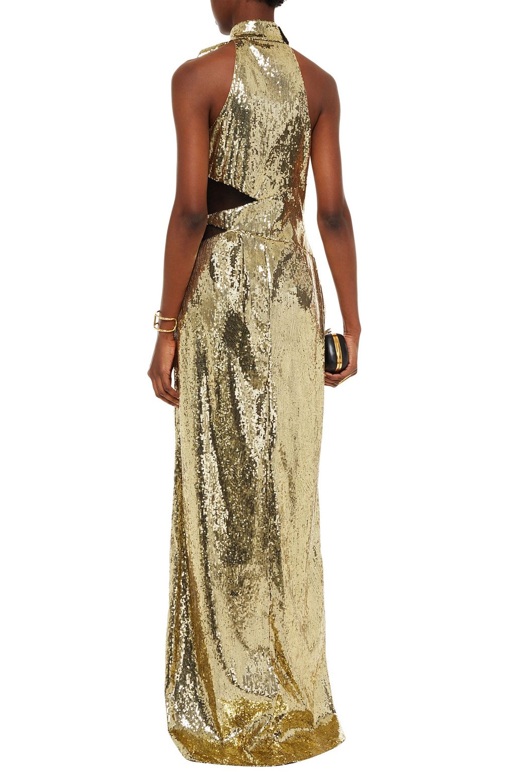 DUNDAS Appliquéd cutout sequined stretch-tulle gown