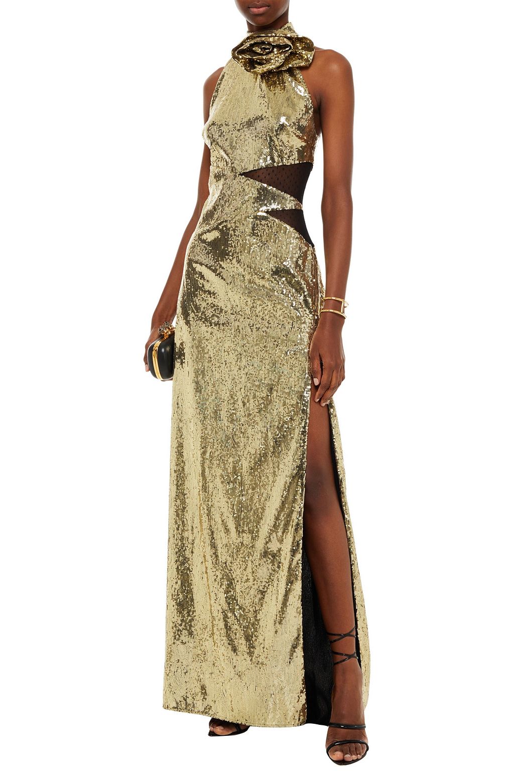 DUNDAS Appliquéd cutout sequined stretch-tulle gown