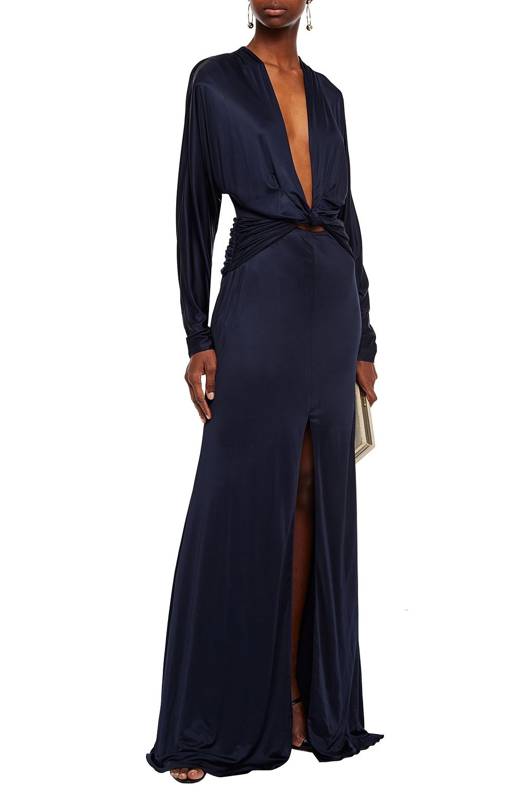 DUNDAS Twist-front cutout satin-jersey gown