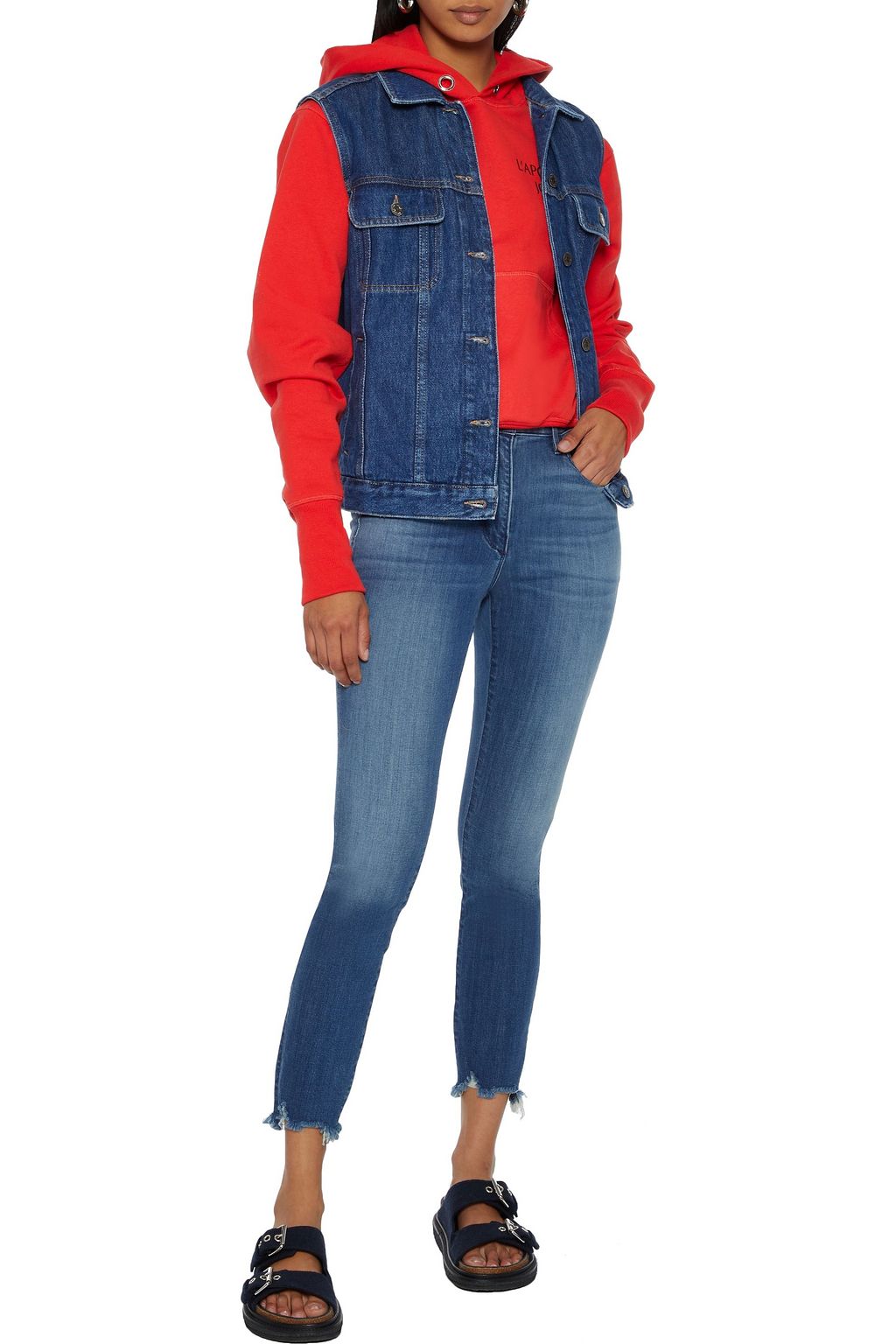 3X1 NYC W3 Skinny Crop distressed mid-rise skinny jeans