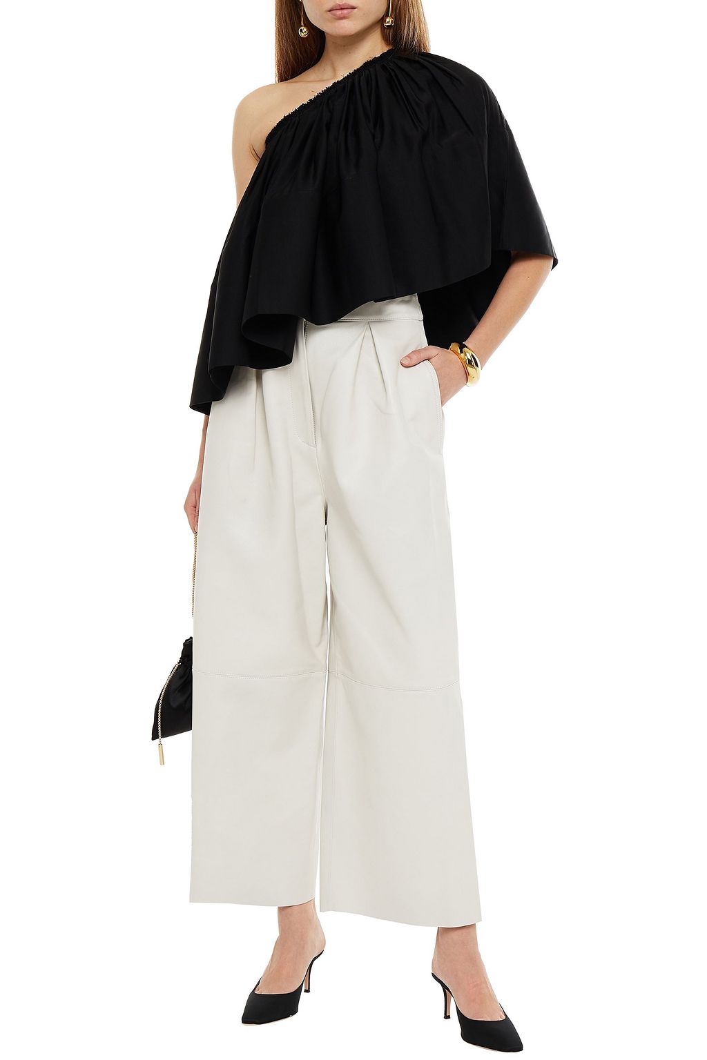 SOLACE LONDON Riley pleated leather wide-leg pants