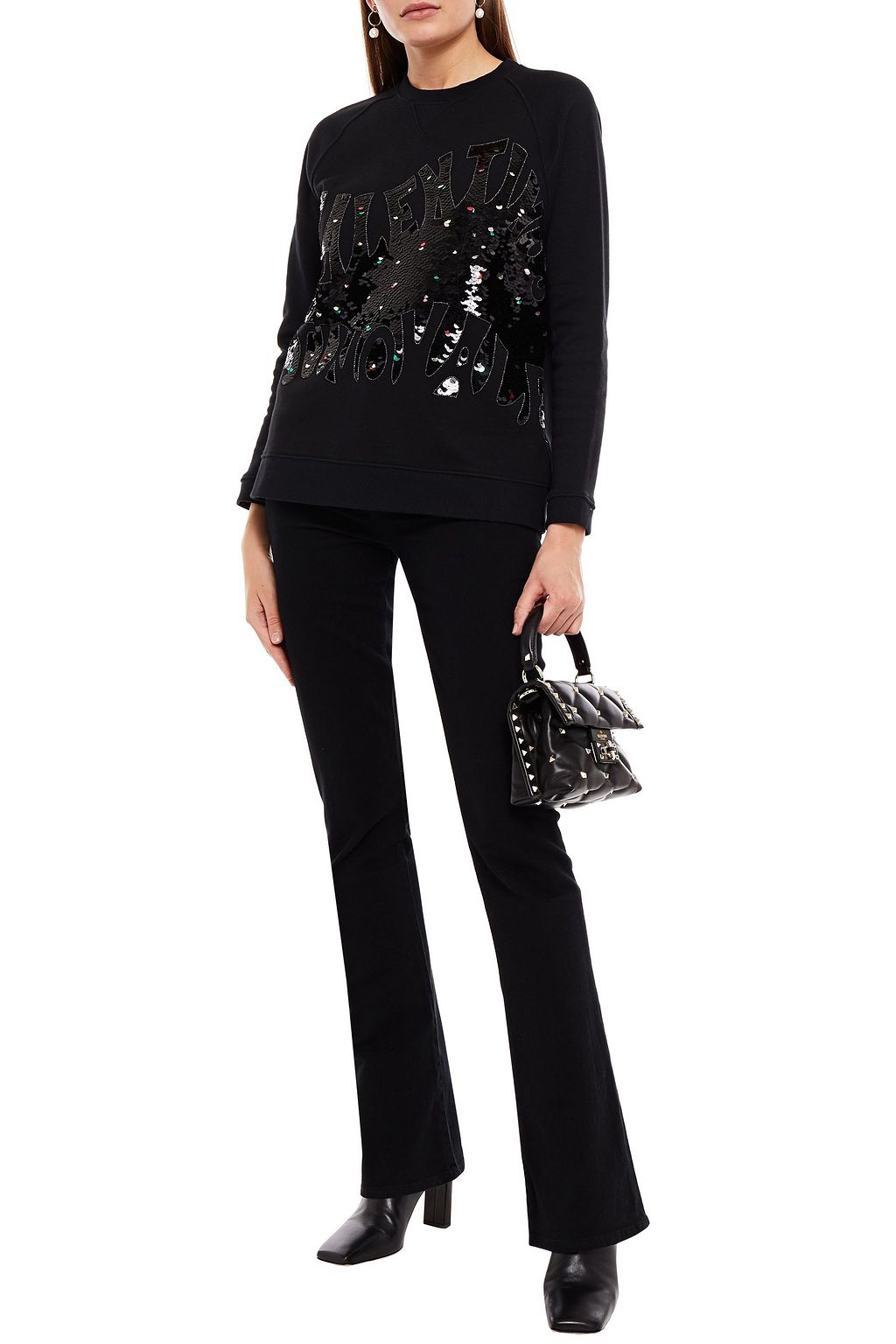 VALENTINO GARAVANI Embellished French cotton-blend terry sweatshirt