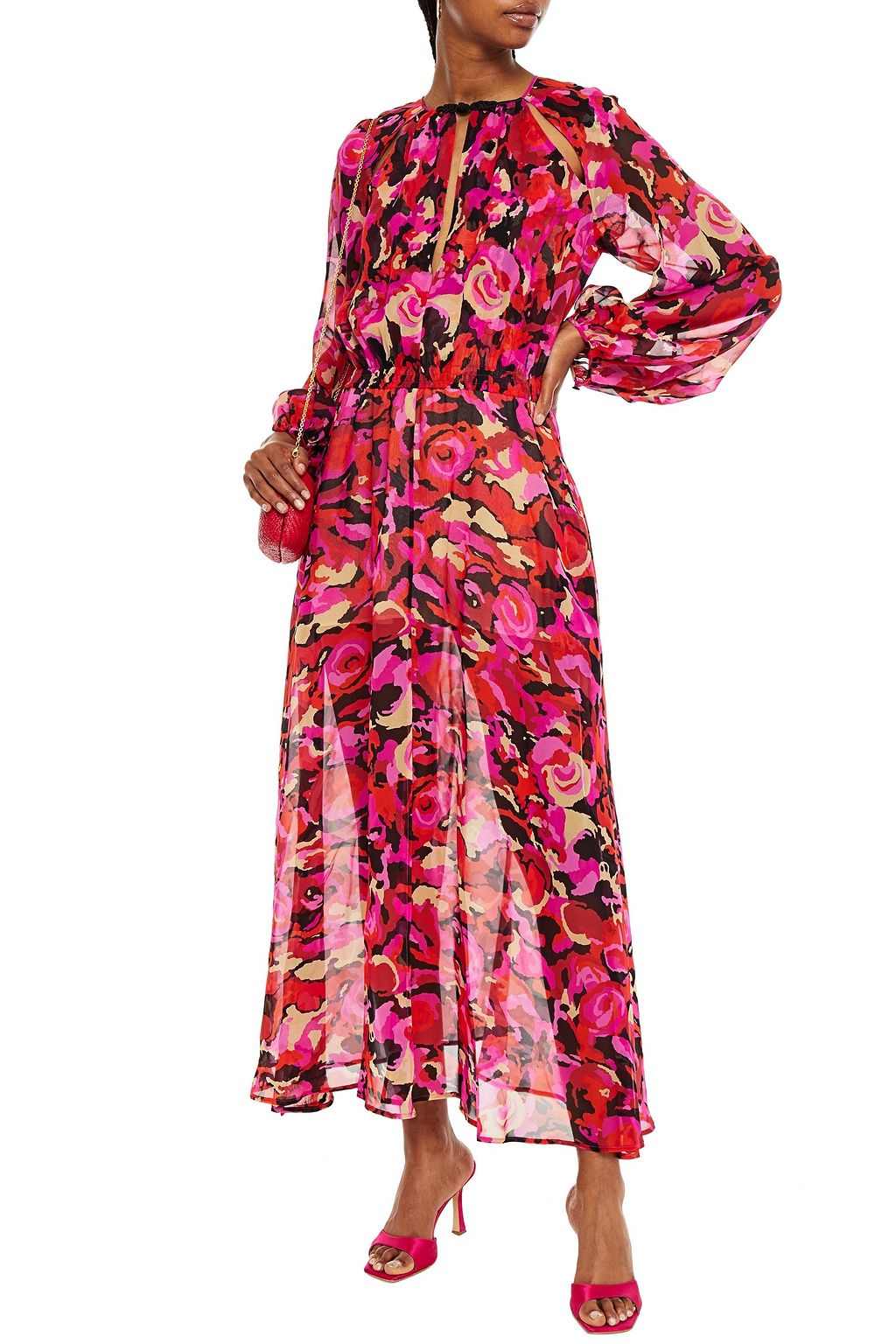 DUNDAS Cutout printed silk-voile maxi dress