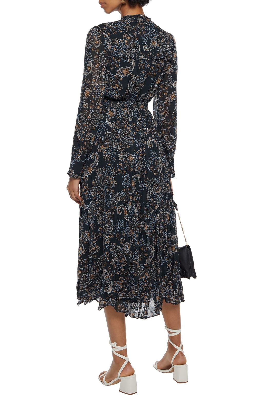 NICHOLAS Belted gathered printed chiffon midi dress