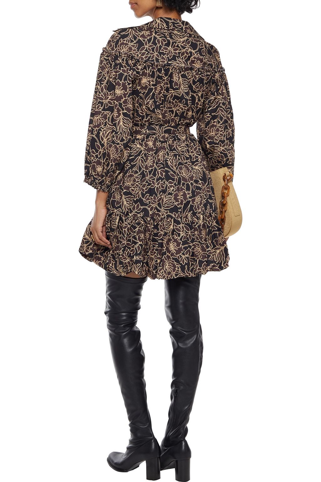 NICHOLAS Belted gathered floral-print cotton-poplin mini dress