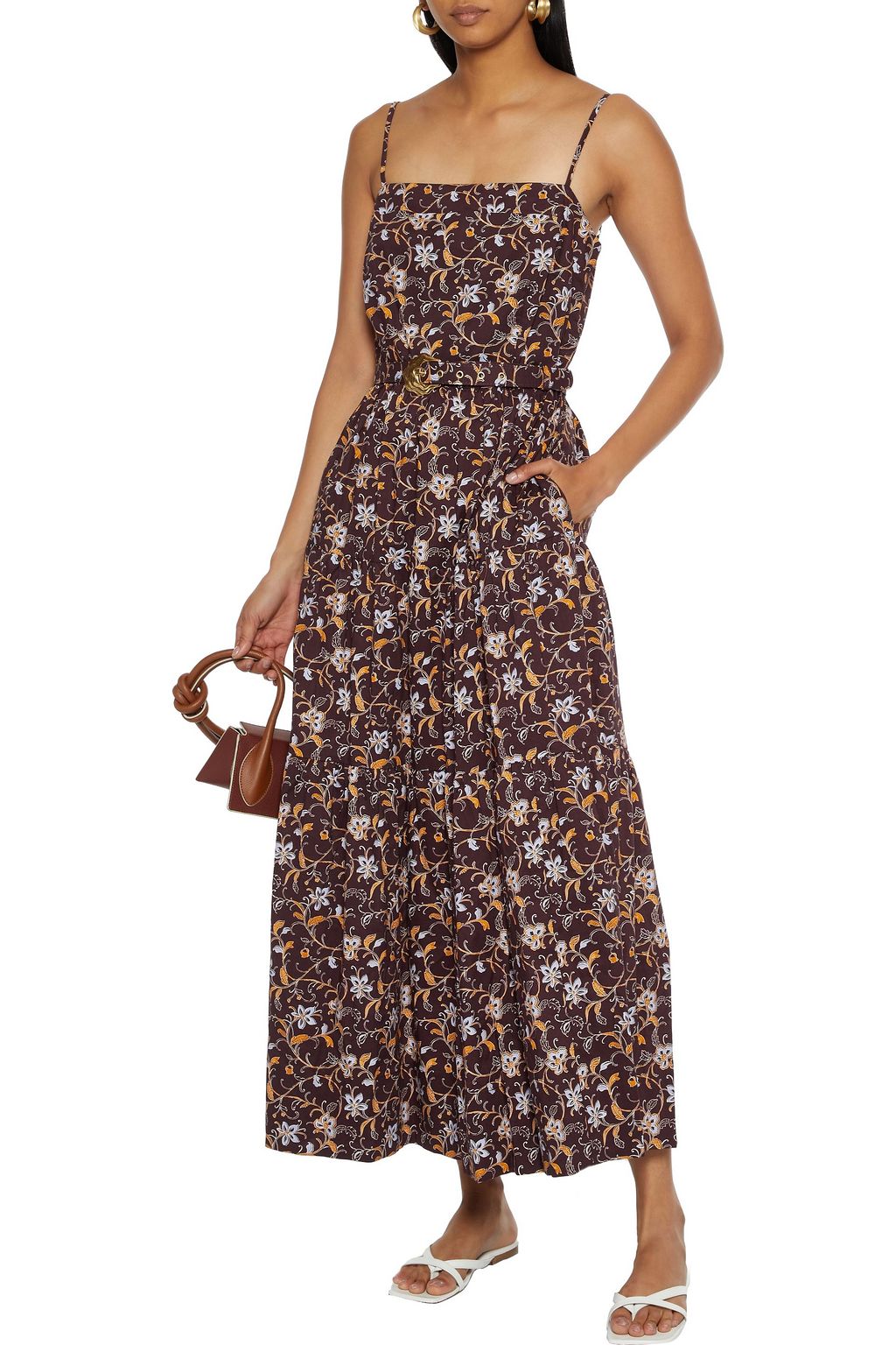 NICHOLAS Tiered belted floral-print cotton-poplin midi dress