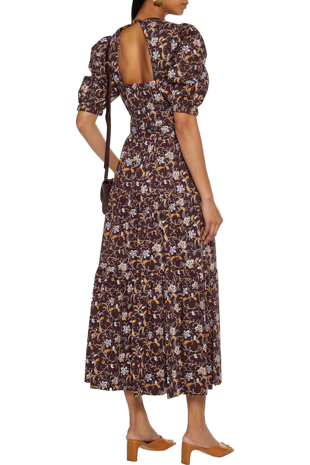 NICHOLAS Open-back belted floral-print cotton-poplin midi dress