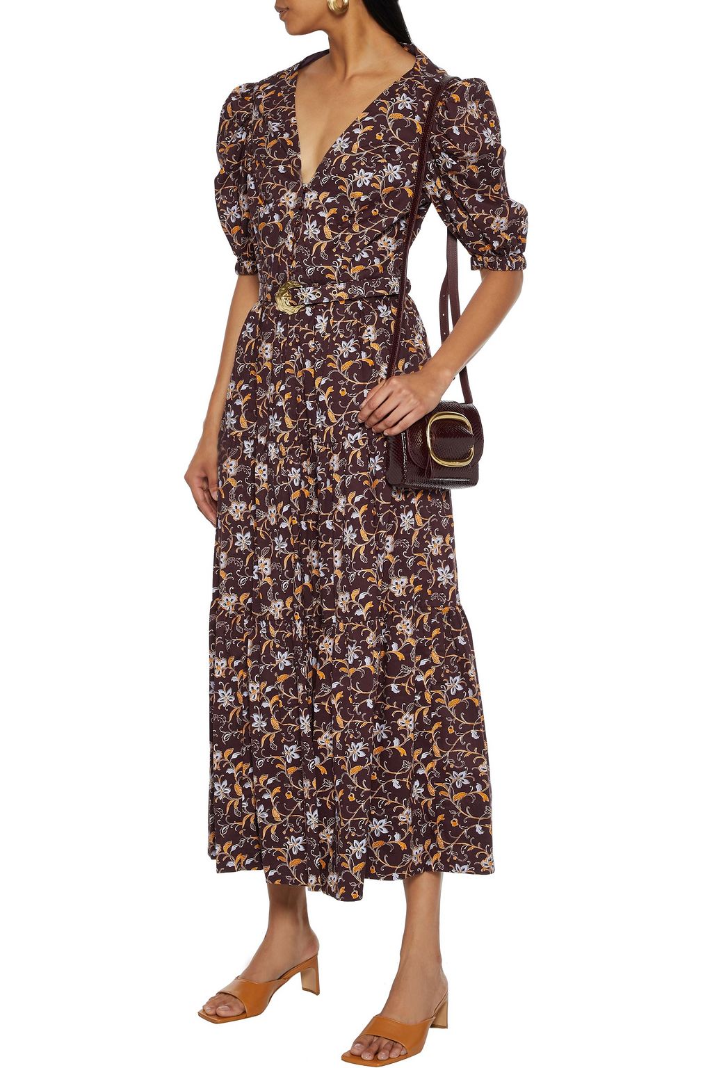NICHOLAS Open-back belted floral-print cotton-poplin midi dress