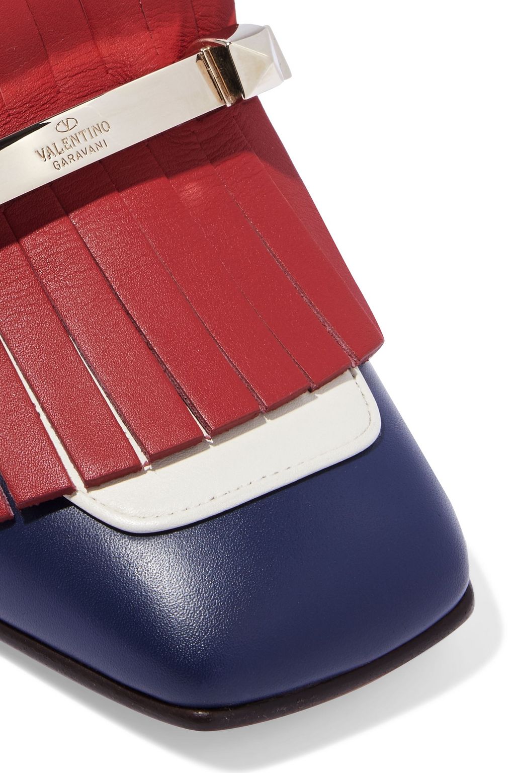 VALENTINO GARAVANI Uptown studded fringed color-block leather pumps
