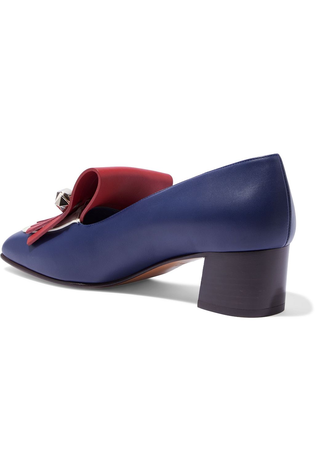 VALENTINO GARAVANI Uptown studded fringed color-block leather pumps