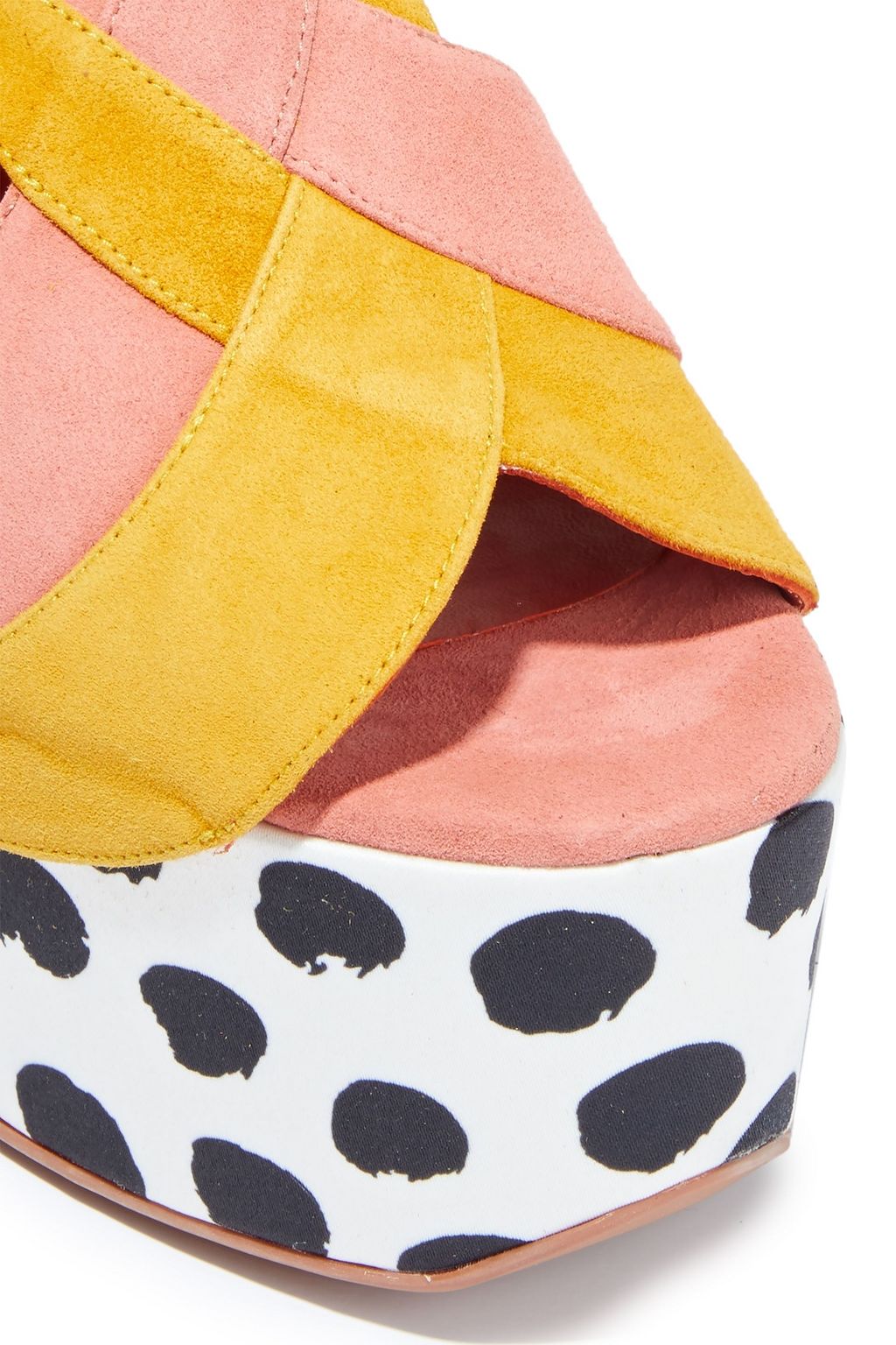 MISSONI Polka-dot satin and suede slingback platform sandals