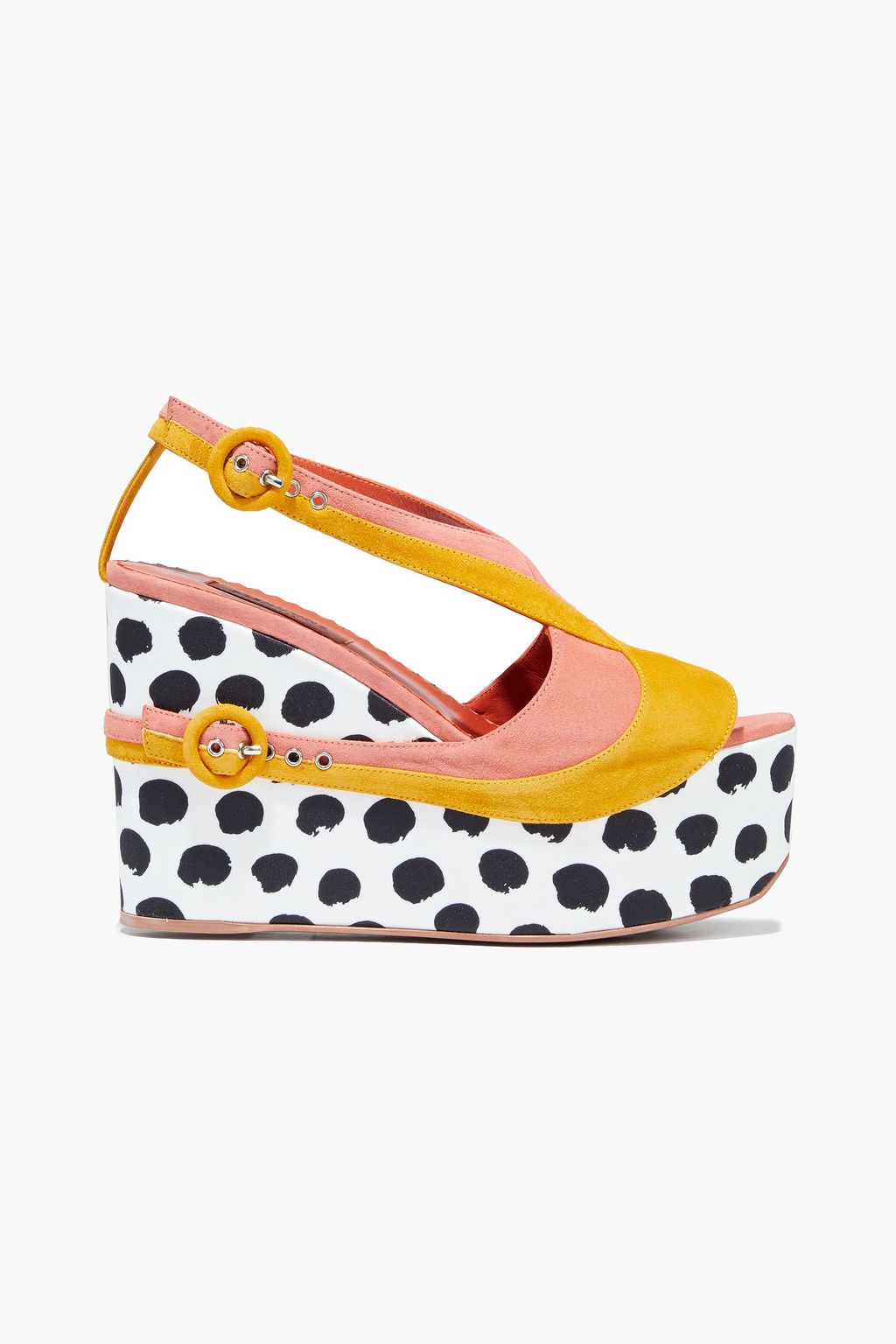 MISSONI Polka dot satin and suede slingback platform sandals THE