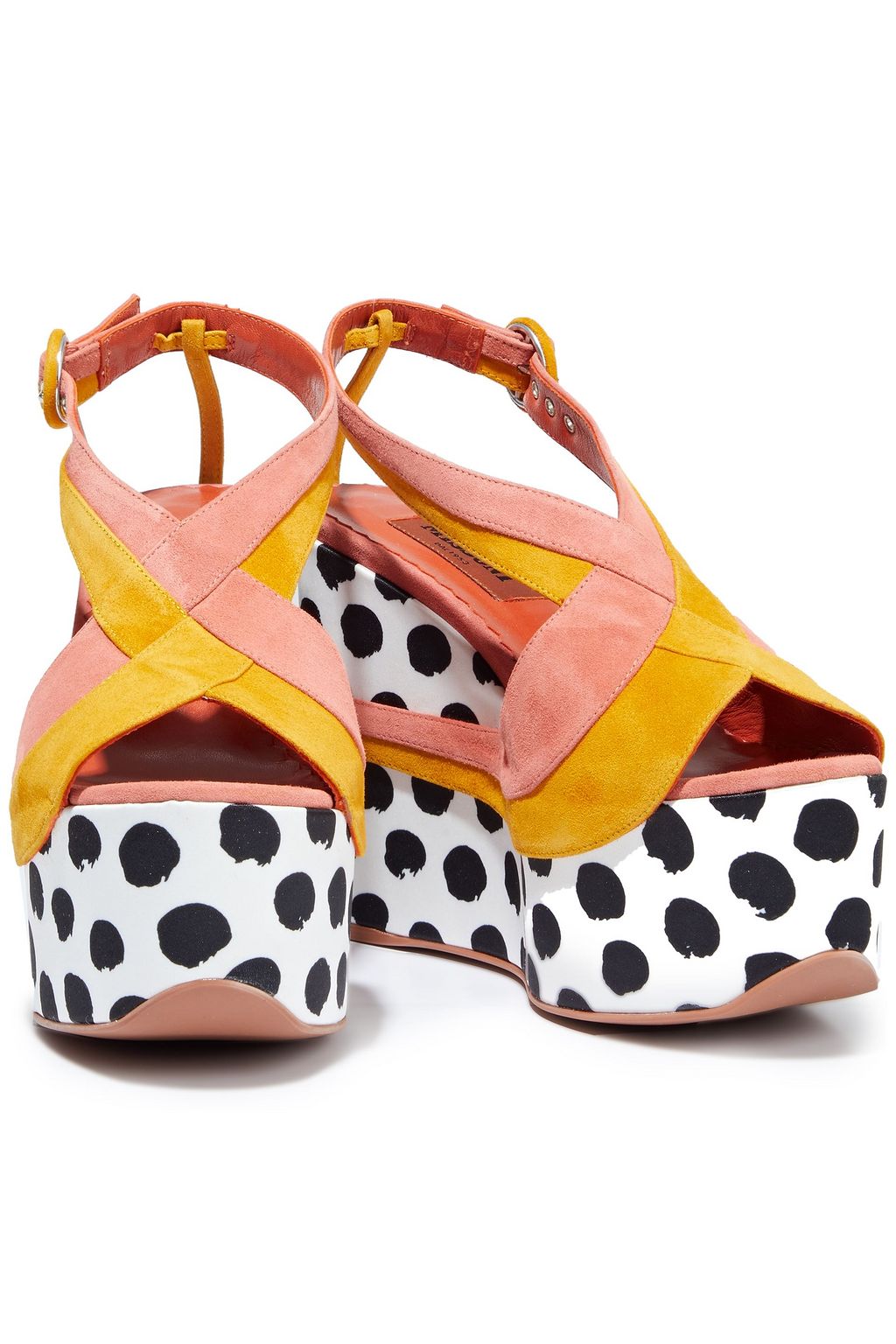 MISSONI Polka-dot satin and suede slingback platform sandals