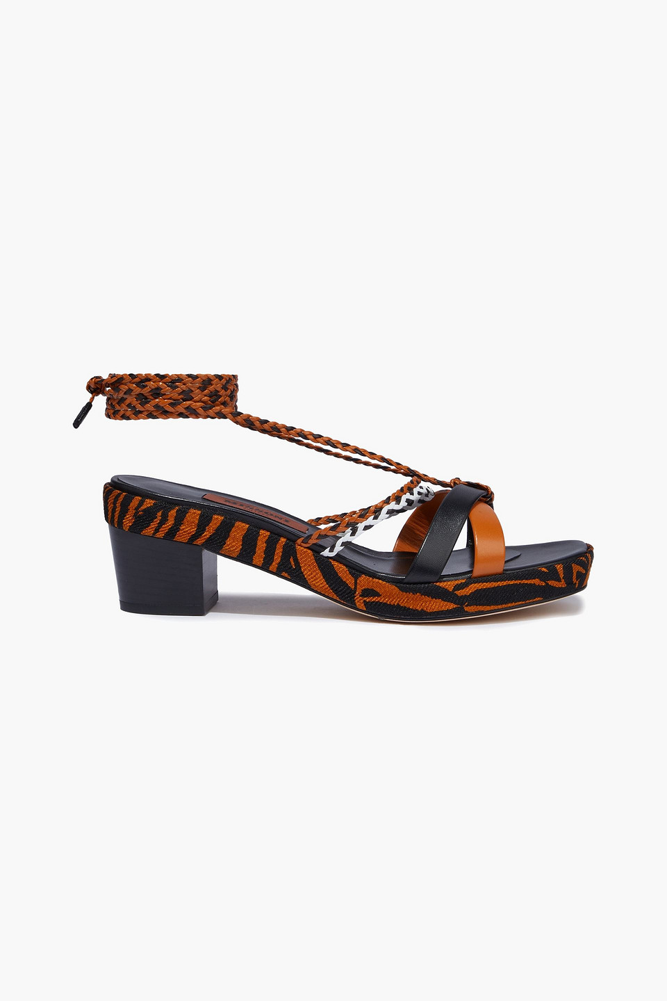 Braid-trimmed leather sandals