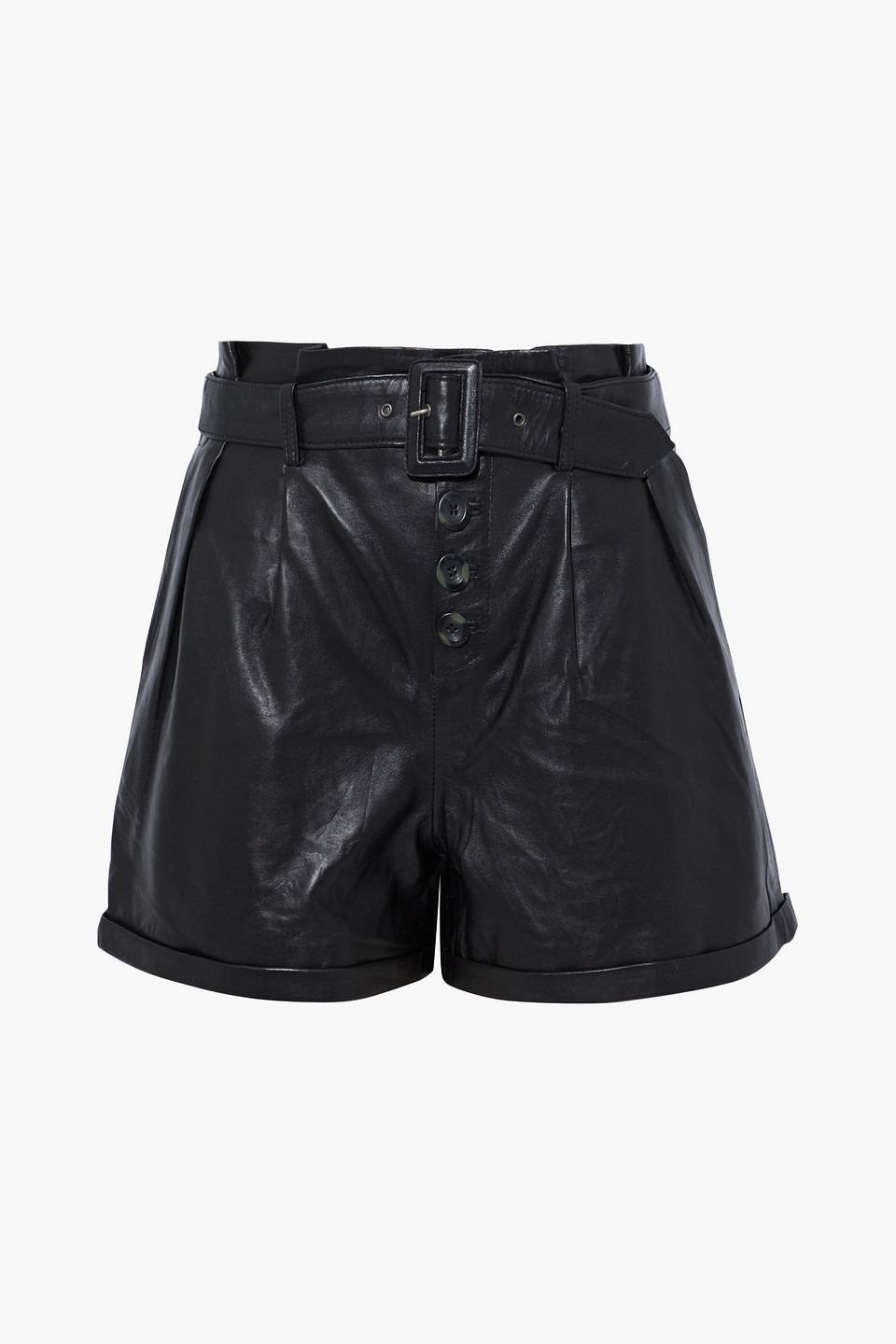 Muubaa Parker belted pleated leather shorts
