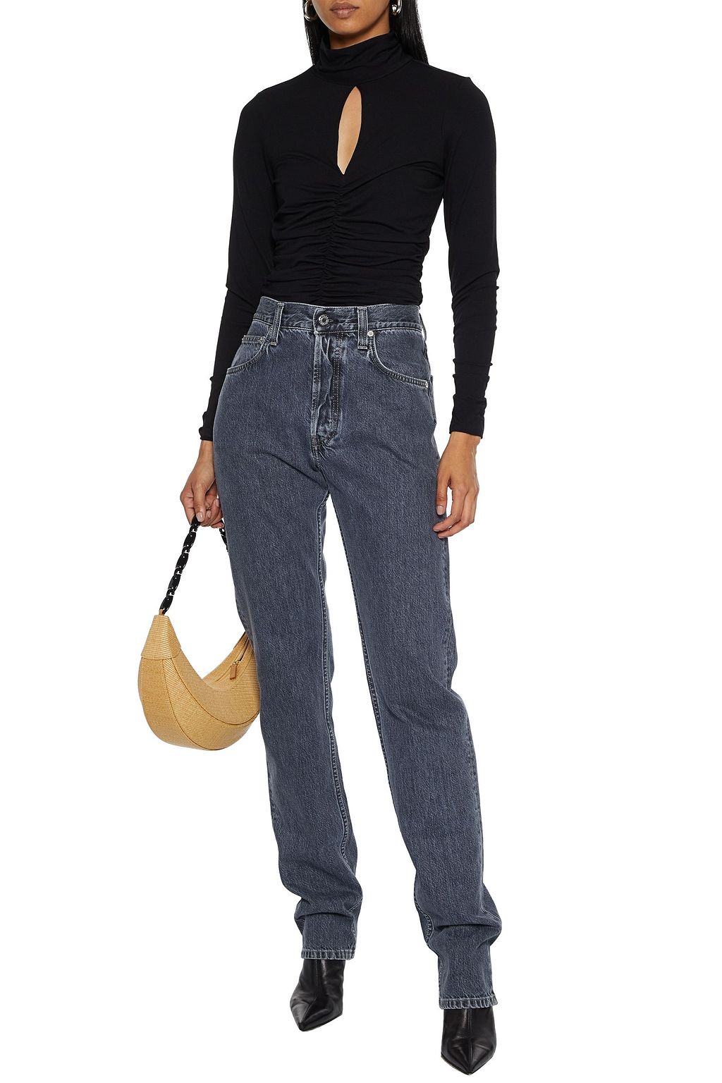 FRAME Felicity cutout ruched stretch-jersey top