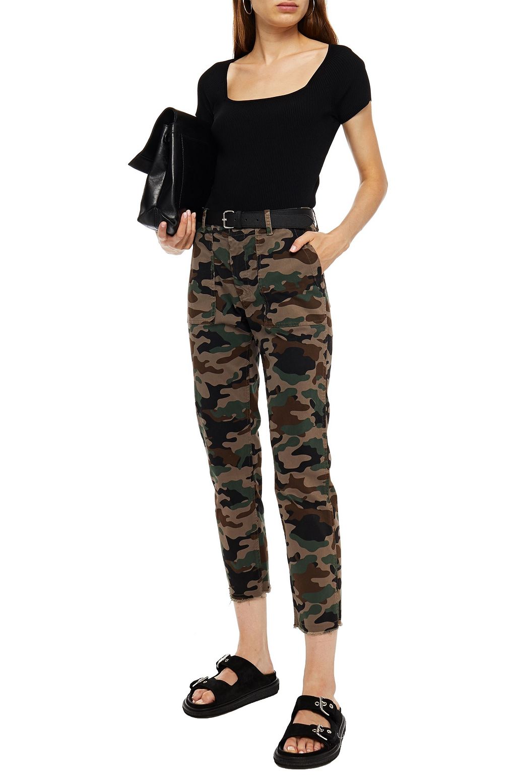NILI LOTAN Jenna cropped printed cotton-blend twill slim-leg pants
