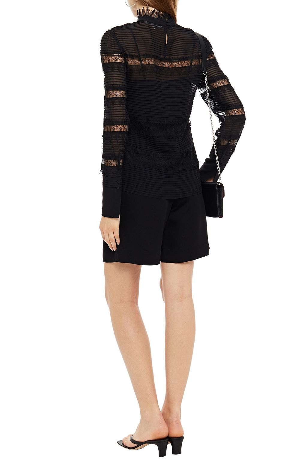FRAME Nora lace-trimmed pintucked silk-georgette blouse