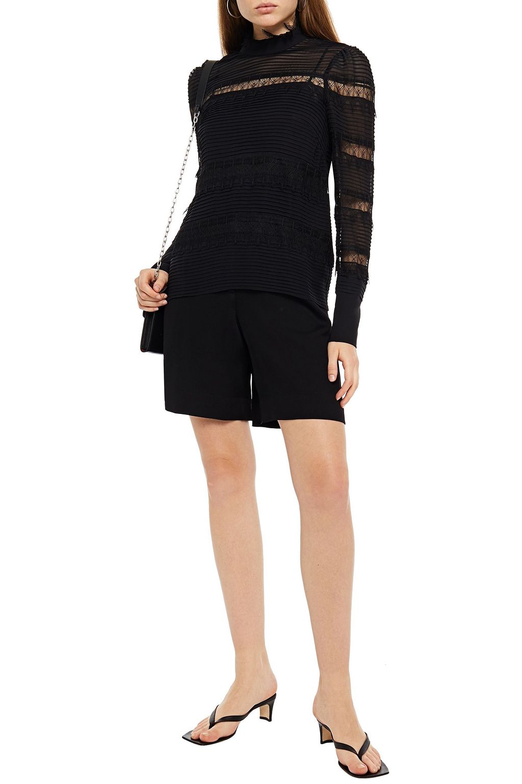 FRAME Nora lace-trimmed pintucked silk-georgette blouse