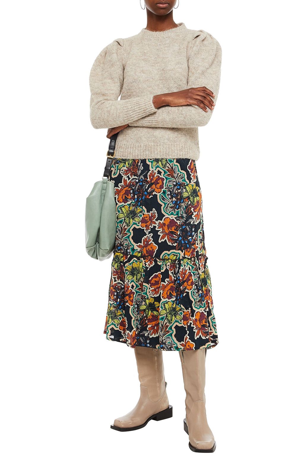 GESTUZ Pleated mélange alpaca-blend sweater