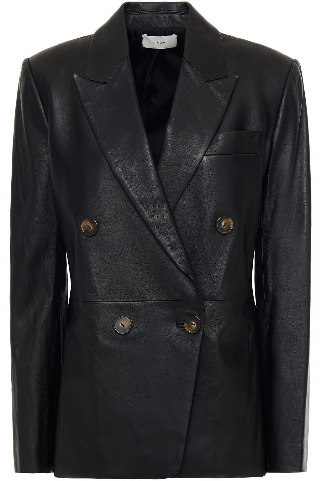 double breasted leather blazer