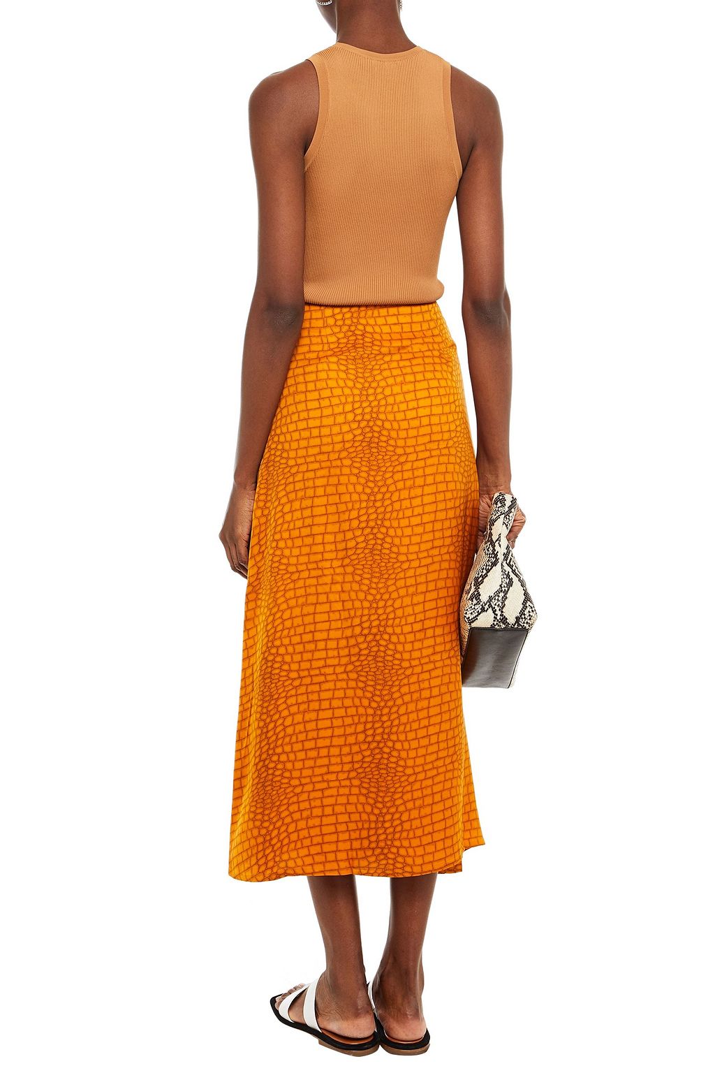 GESTUZ Printed satin-twill midi skirt